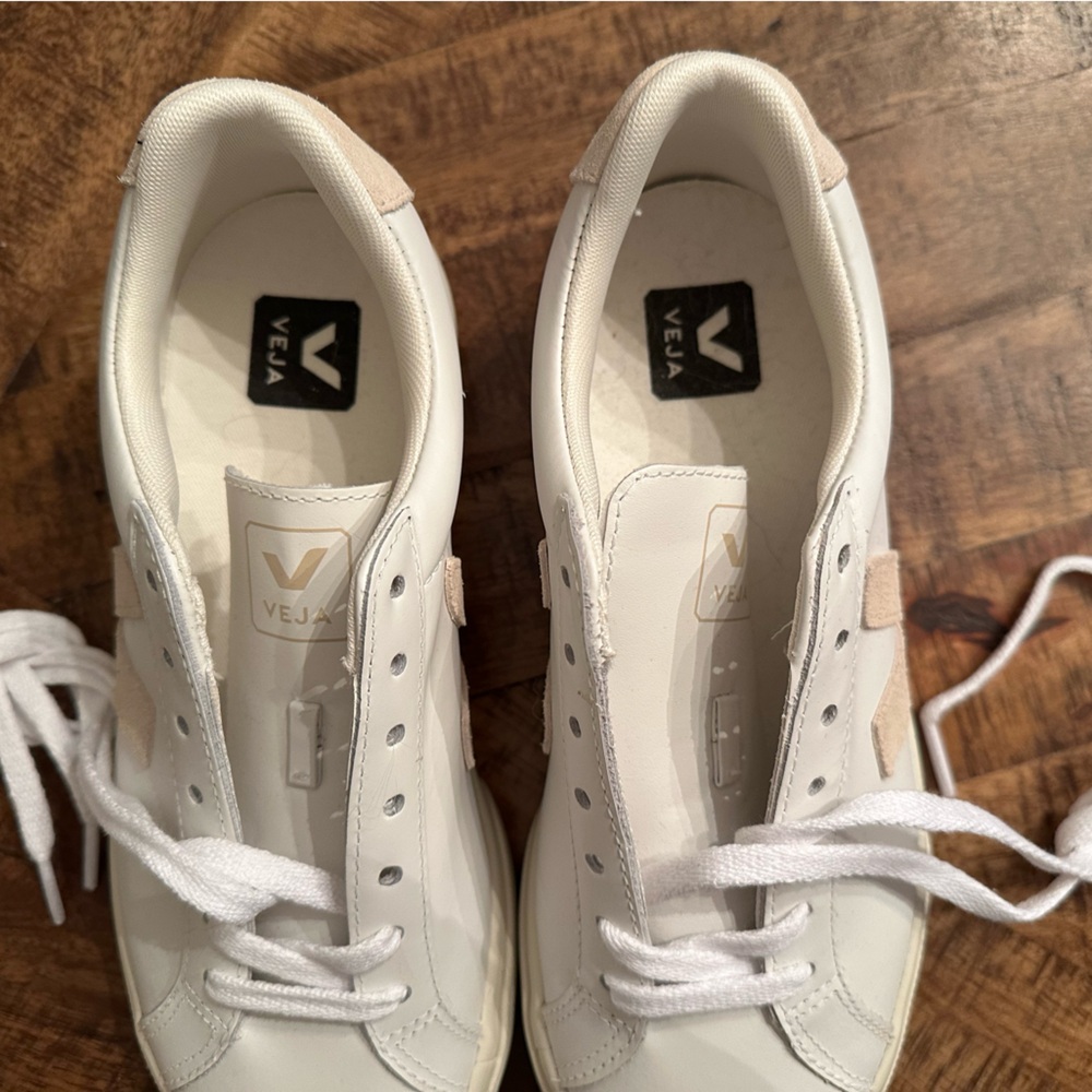 Veja White and Tan Sneakers